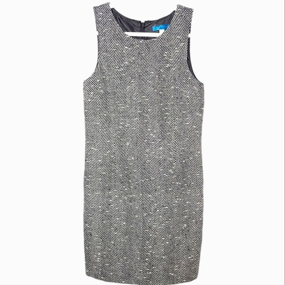 Pim + Larkin Tweed Lady Chevron Knit‎ Preppy Classic Sleeveless Shift Dress SM
